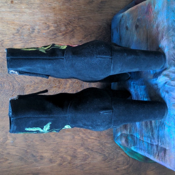 L'intervalle Leather Embroidered Floral Suede Platform Ankle Boots 39 - Picture 6 of 9